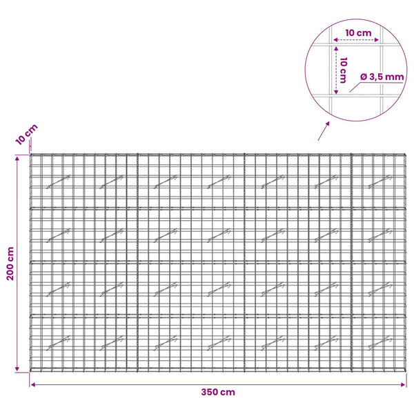 Gabion 3,5 mm langasta ja 10x10 cm verkosta 350x10x200 cm
