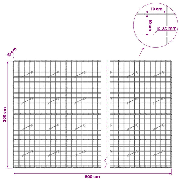 Gabion 3,5 mm langasta ja 10x10 cm verkosta 800x10x200 cm