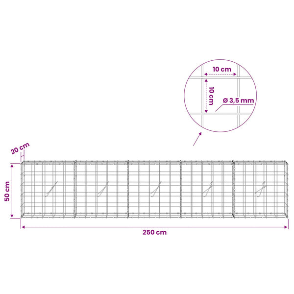 Gabion 3,5 mm langasta ja 10x10 cm verkosta 250x20x50 cm
