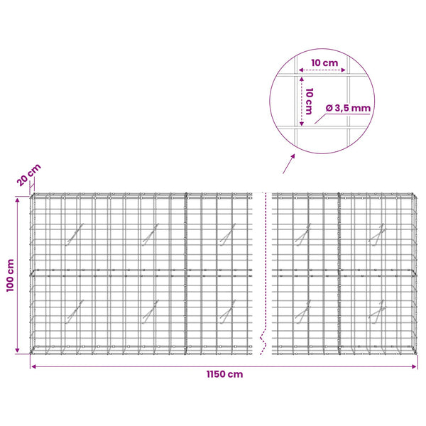Gabion 3,5 mm langasta ja 10x10 cm verkosta 1150x20x100 cm