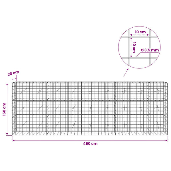 Gabion 3,5 mm langasta ja 10x10 cm verkosta 450x20x150 cm