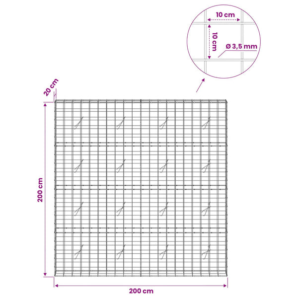 Gabion 3,5 mm langasta ja 10x10 cm verkosta 200x20x200 cm