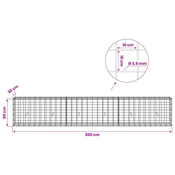 Gabion 3,5 mm langasta ja 10x10 cm verkosta 300x30x50 cm