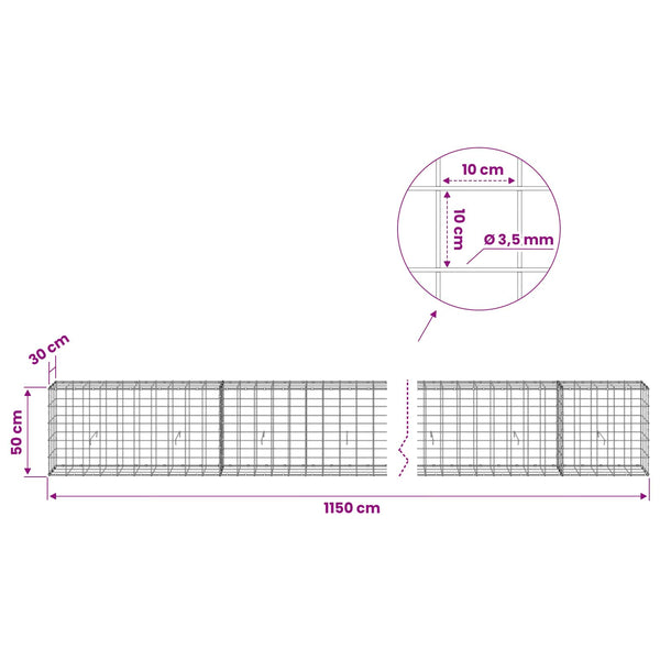 Gabion 3,5 mm langasta ja 10x10 cm verkosta 1150x30x50 cm