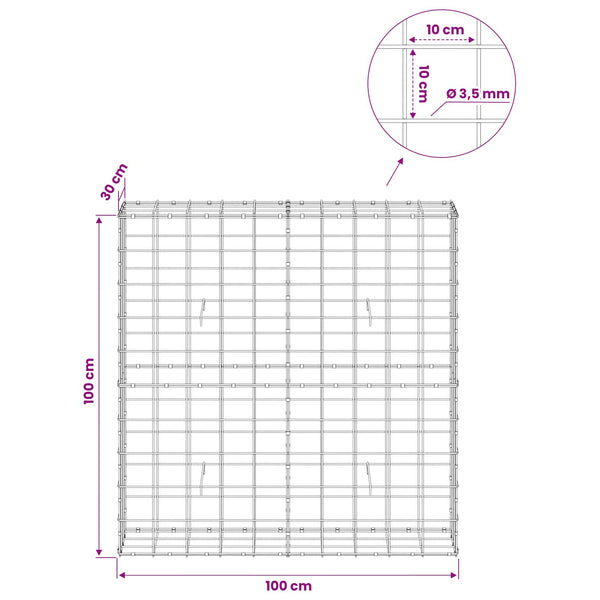 Gabion 3,5 mm langasta ja 10x10 cm verkosta 100x30x100 cm