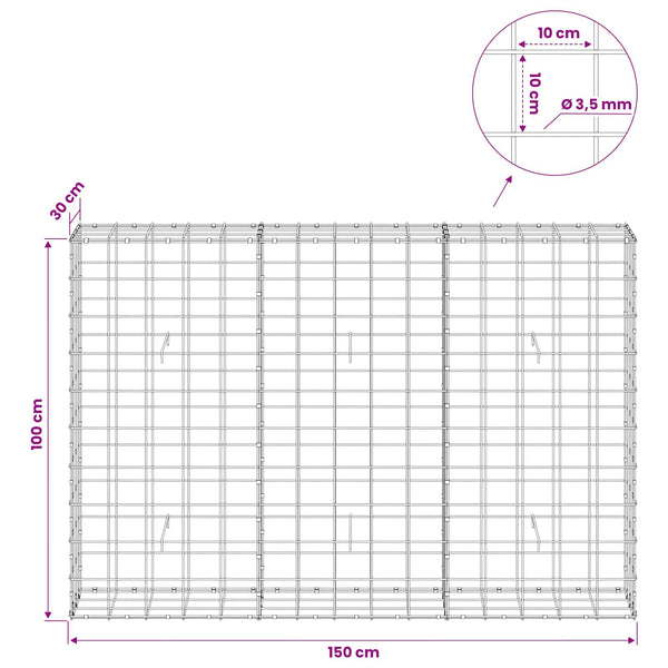 Gabion 3,5 mm langasta ja 10x10 cm verkosta 150x30x100 cm