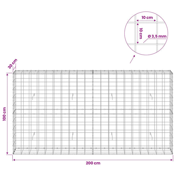 Gabion 3,5 mm langasta ja 10x10 cm verkosta 200x30x100 cm