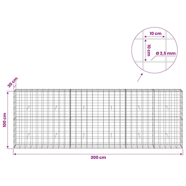 Gabion 3,5 mm langasta ja 10x10 cm verkosta 300x30x100 cm