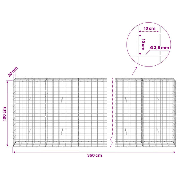 Gabion 3,5 mm langasta ja 10x10 cm verkosta 350x30x100 cm