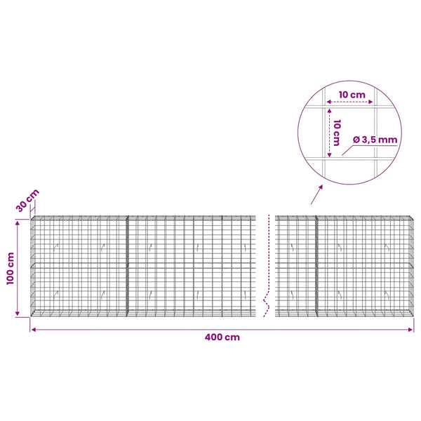 Gabion 3,5 mm langasta ja 10x10 cm verkosta 400x30x100 cm