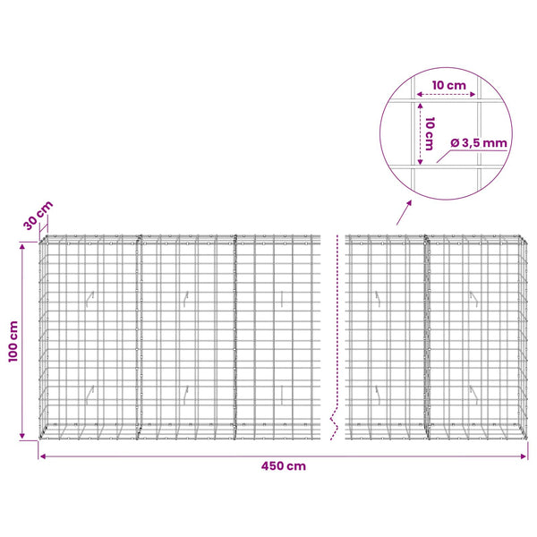 Gabion 3,5 mm langasta ja 10x10 cm verkosta 450x30x100 cm