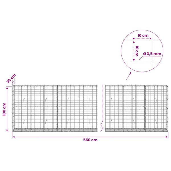 Gabion 3,5 mm langasta ja 10x10 cm verkosta 550x30x100 cm