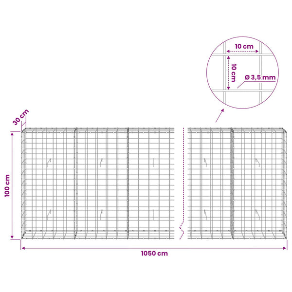 Gabion 3,5 mm langasta ja 10x10 cm verkosta 1050x30x100 cm