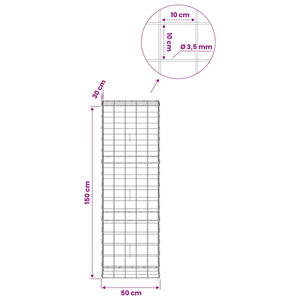 Gabion 3,5 mm langasta ja 10x10 cm verkosta 50x30x150 cm