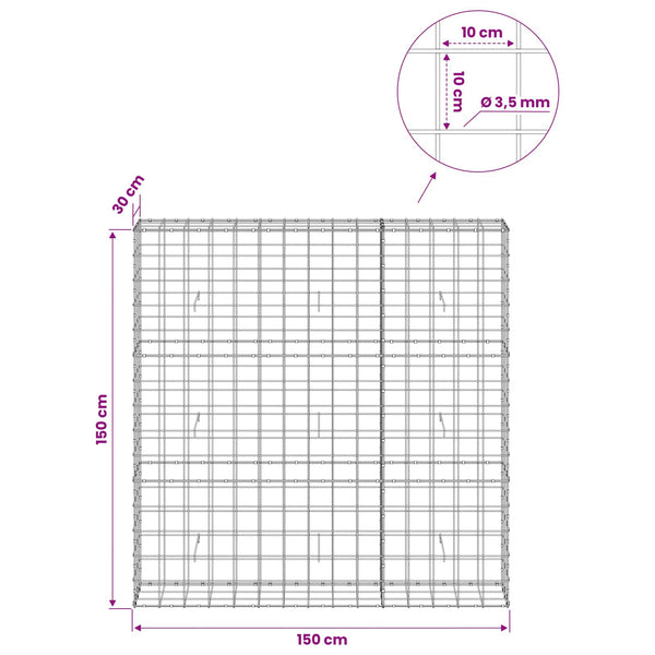 Gabion 3,5 mm langasta ja 10x10 cm verkosta 150x30x150 cm
