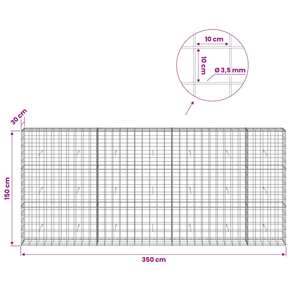 Gabion 3,5 mm langasta ja 10x10 cm verkosta 350x30x150 cm