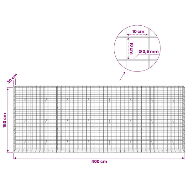 Gabion 3,5 mm langasta ja 10x10 cm verkosta 400x30x150 cm