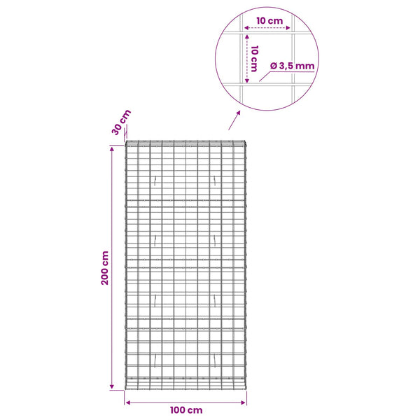 Gabion 3,5 mm langasta ja 10x10 cm verkosta 100x30x200 cm