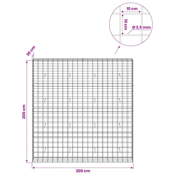 Gabion 3,5 mm langasta ja 10x10 cm verkosta 200x30x200 cm