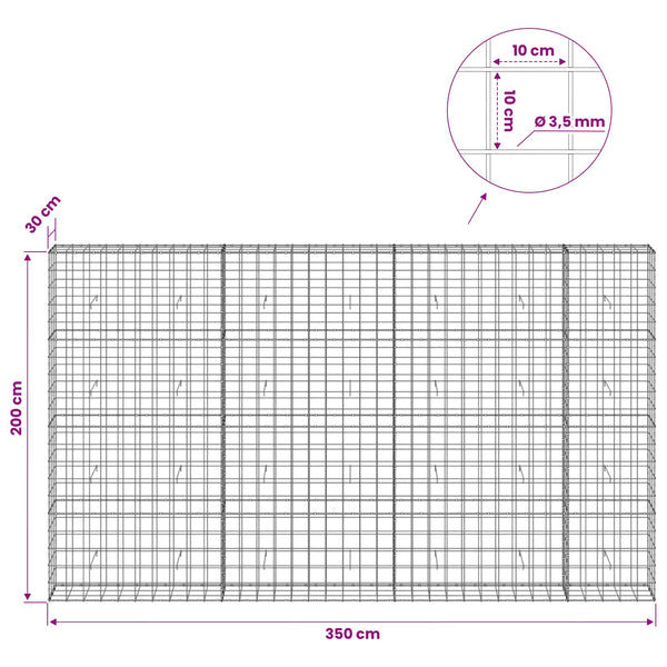 Gabion 3,5 mm langasta ja 10x10 cm verkosta 350x30x200 cm