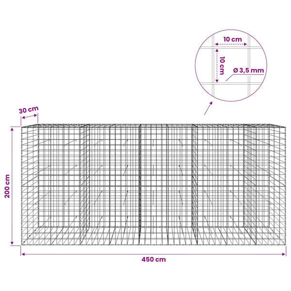 Gabion 3,5 mm langasta ja 10x10 cm verkosta 450x30x200 cm