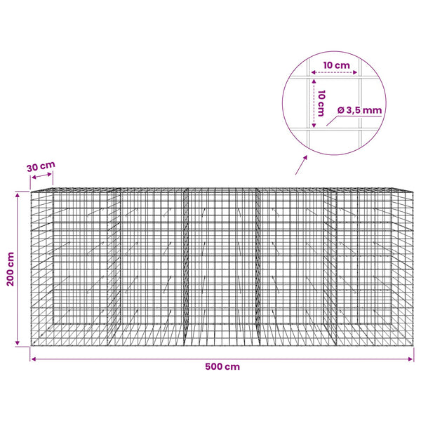 Gabion 3,5 mm langasta ja 10x10 cm verkosta 500x30x200 cm