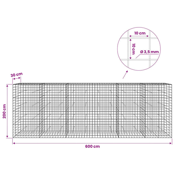 Gabion 3,5 mm langasta ja 10x10 cm verkosta 600x30x200 cm