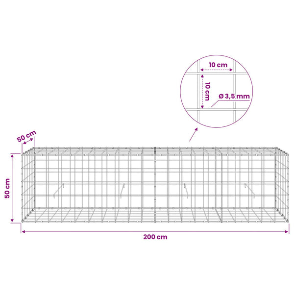 Gabion 3,5 mm langasta ja 10x10 cm verkosta 200x50x50 cm