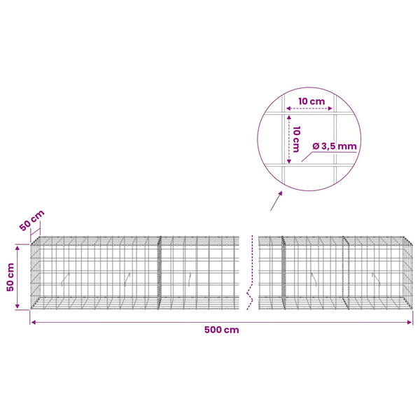 Gabion 3,5 mm langasta ja 10x10 cm verkosta 500x50x50 cm