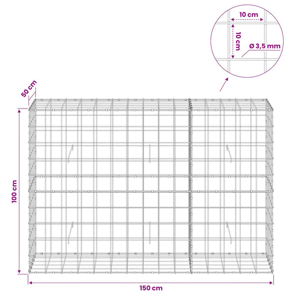 Gabion 3,5 mm langasta ja 10x10 cm verkosta 150x50x100 cm