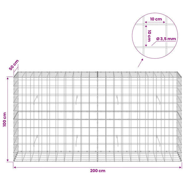 Gabion 3,5 mm langasta ja 10x10 cm verkosta 200x50x100 cm