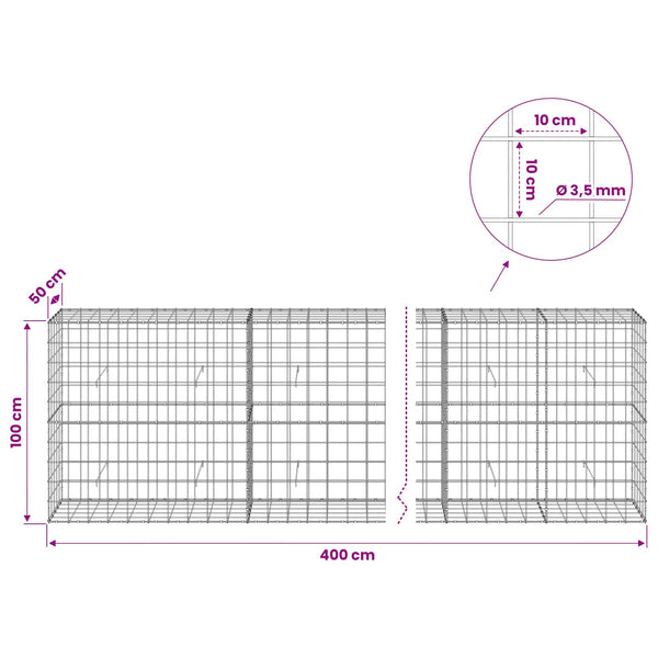 Gabion 3,5 mm langasta ja 10x10 cm verkosta 400x50x100 cm