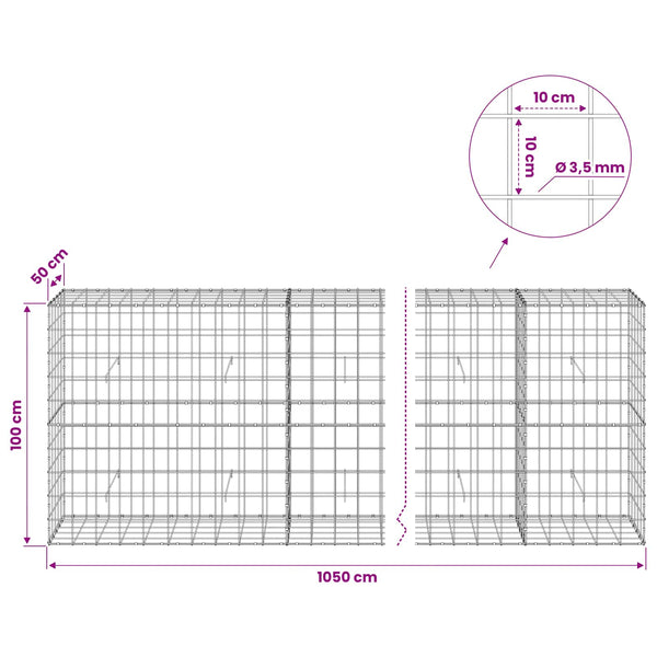 Gabion 3,5 mm langasta ja 10x10 cm verkosta 1050x50x100 cm