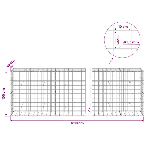 Gabion 3,5 mm langasta ja 10x10 cm verkosta 1200x50x100 cm