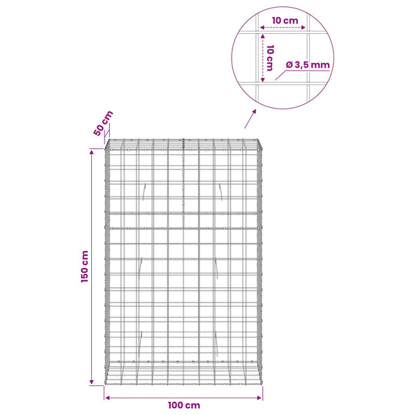 Gabion 3,5 mm langasta ja 10x10 cm verkosta 100x50x150 cm