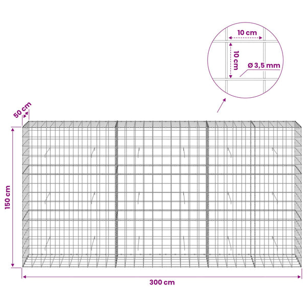 Gabion 3,5 mm langasta ja 10x10 cm verkosta 300x50x150 cm