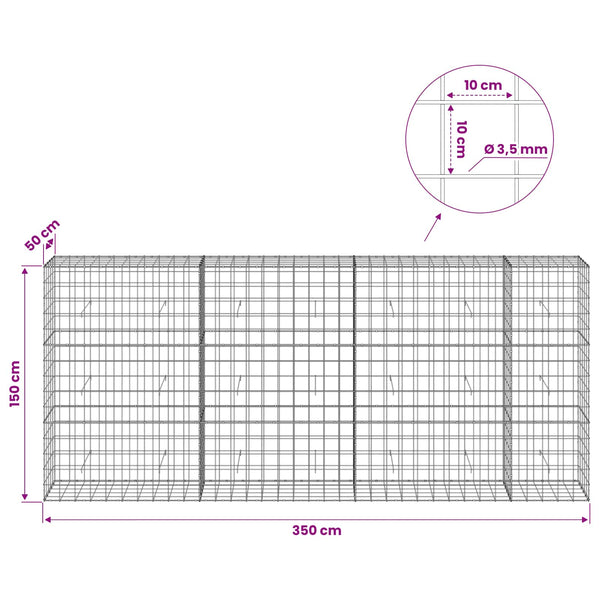 Gabion 3,5 mm langasta ja 10x10 cm verkosta 350x50x150 cm