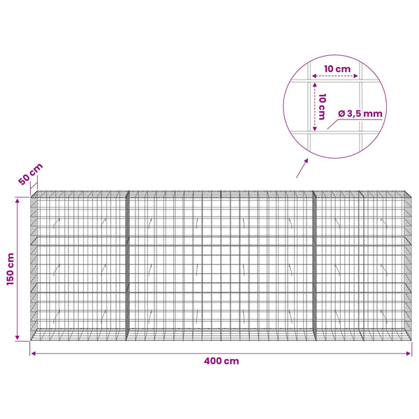 Gabion 3,5 mm langasta ja 10x10 cm verkosta 400x50x150 cm