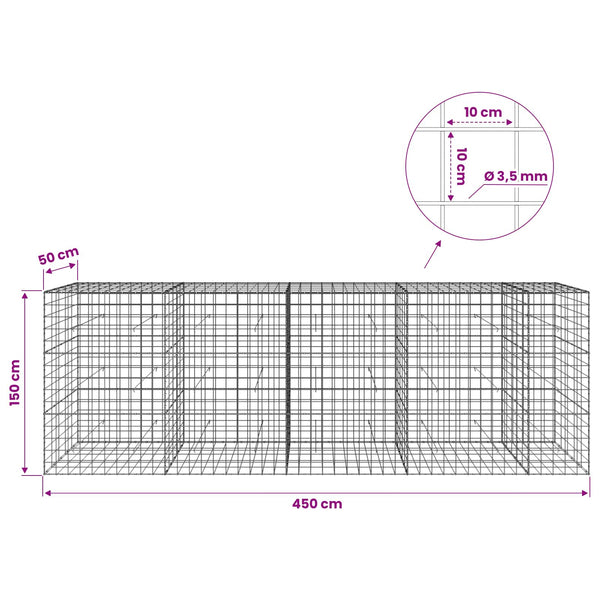 Gabion 3,5 mm langasta ja 10x10 cm verkosta 450x50x150 cm