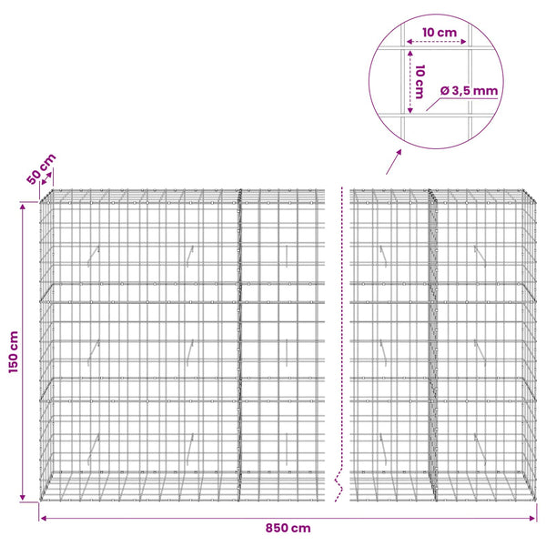 Gabion 3,5 mm langasta ja 10x10 cm verkosta 850x50x150 cm