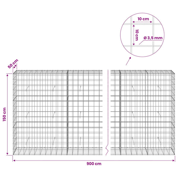 Gabion 3,5 mm langasta ja 10x10 cm verkosta 900x50x150 cm