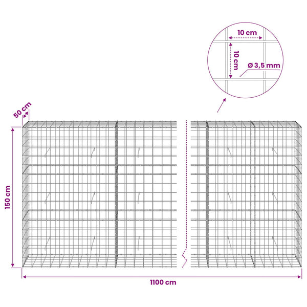 Gabion 3,5 mm langasta ja 10x10 cm verkosta 1100x50x150 cm