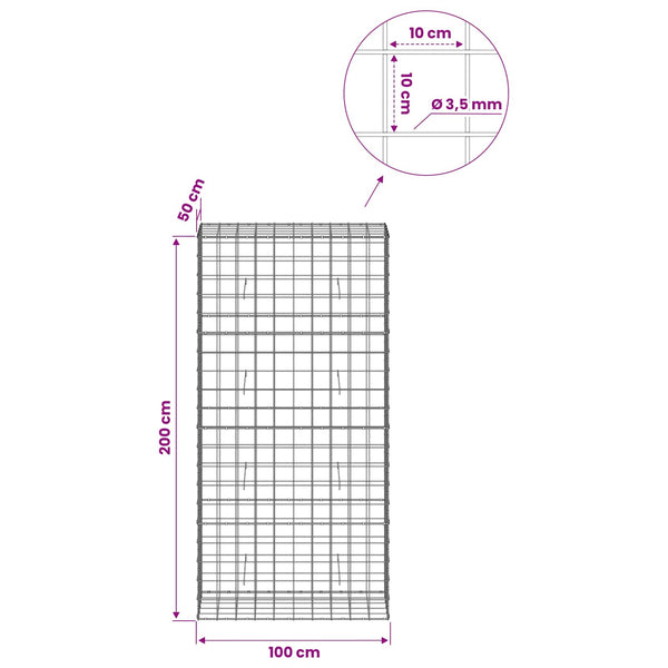 Gabion 3,5 mm langasta ja 10x10 cm verkosta 100x50x200 cm