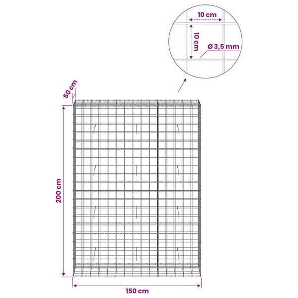 Gabion 3,5 mm langasta ja 10x10 cm verkosta 150x50x200 cm