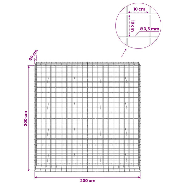 Gabion 3,5 mm langasta ja 10x10 cm verkosta 200x50x200 cm