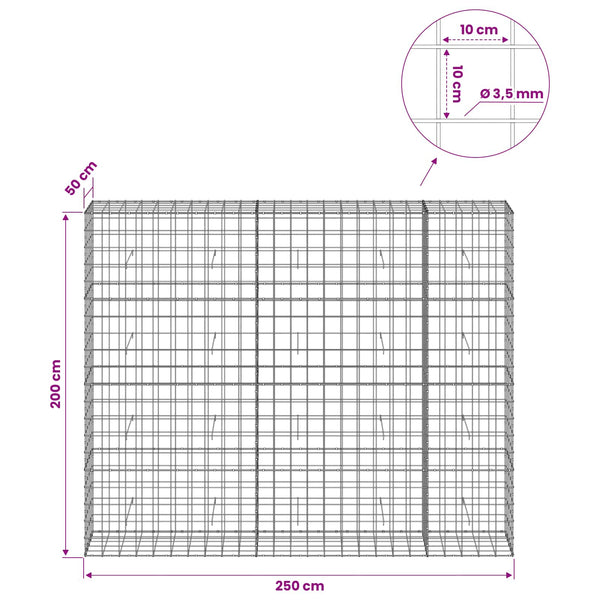 Gabion 3,5 mm langasta ja 10x10 cm verkosta 250x50x200 cm