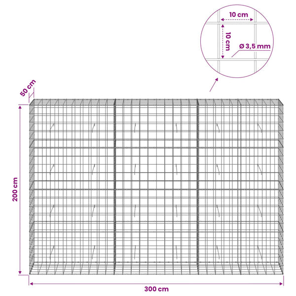 Gabion 3,5 mm langasta ja 10x10 cm verkosta 300x50x200 cm