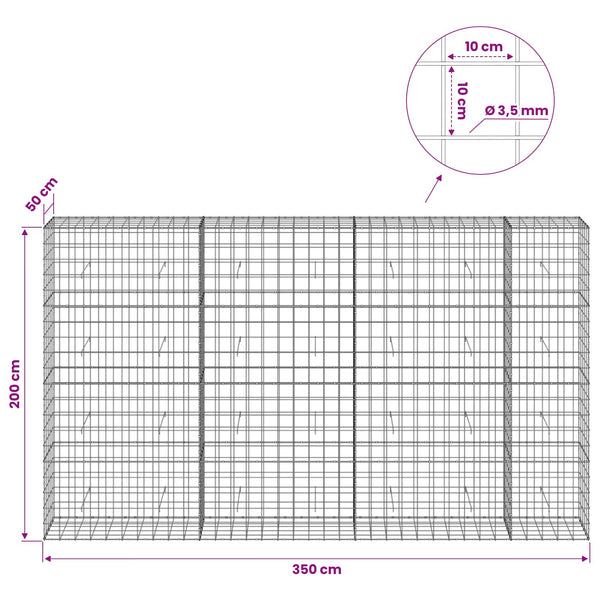 Gabion 3,5 mm langasta ja 10x10 cm verkosta 350x50x200 cm