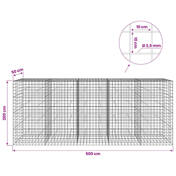 Gabion 3,5 mm langasta ja 10x10 cm verkosta 500x50x200 cm