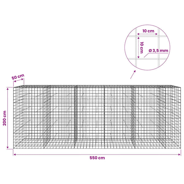 Gabion 3,5 mm langasta ja 10x10 cm verkosta 550x50x200 cm